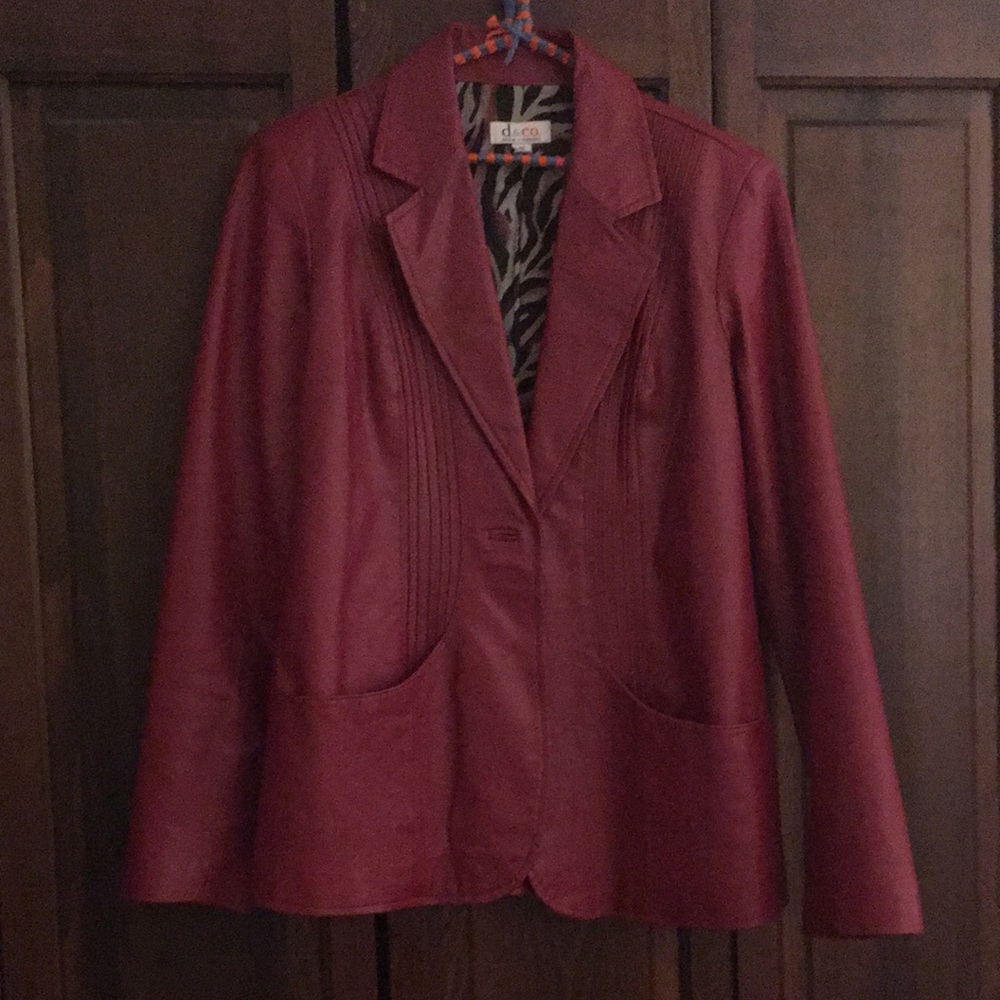 Red leather blazer xs